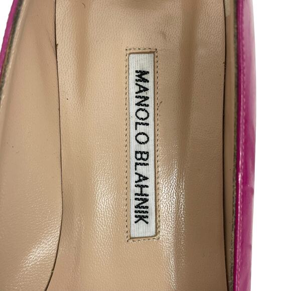 Manolo Blahnik Pink Hangisi Pointed Toe Patent Leather Flats Size 38 - Picture 12 of 16